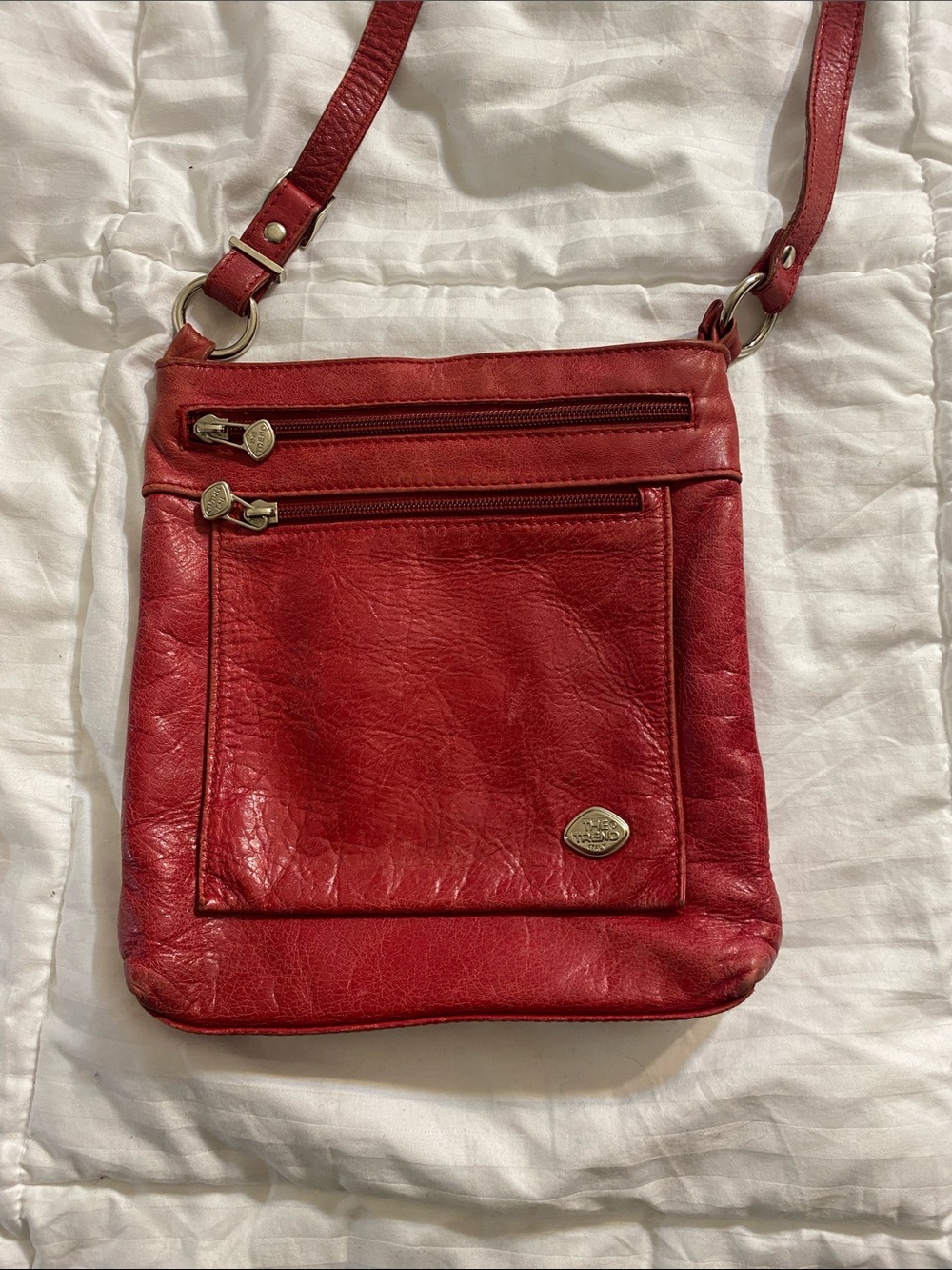 Cute Vintage Red Leather Made in Italy Crossbody Bag